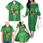 Canberra Raiders Rugby Mascot Family Matching Off The Shoulder Long Sleeve Dress and Hawaiian Shirt Australian Rugby Culture - Tribal Inspired Viking Warrior