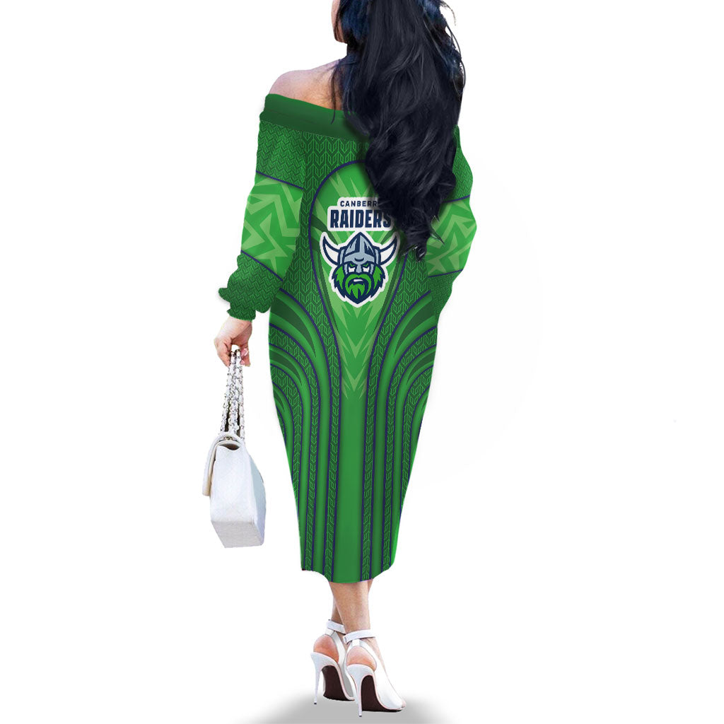 Canberra Raiders Rugby Mascot Family Matching Off The Shoulder Long Sleeve Dress and Hawaiian Shirt Australian Rugby Culture - Tribal Inspired Viking Warrior