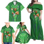 Canberra Raiders Rugby Mascot Family Matching Off Shoulder Maxi Dress and Hawaiian Shirt Australian Rugby Culture - Tribal Inspired Viking Warrior