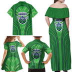 Canberra Raiders Rugby Mascot Family Matching Off Shoulder Maxi Dress and Hawaiian Shirt Australian Rugby Culture - Tribal Inspired Viking Warrior