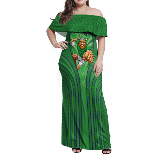 Canberra Raiders Rugby Mascot Family Matching Off Shoulder Maxi Dress and Hawaiian Shirt Australian Rugby Culture - Tribal Inspired Viking Warrior