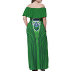 Canberra Raiders Rugby Mascot Family Matching Off Shoulder Maxi Dress and Hawaiian Shirt Australian Rugby Culture - Tribal Inspired Viking Warrior