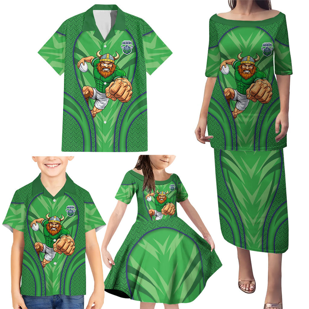Canberra Raiders Rugby Mascot Family Matching Puletasi and Hawaiian Shirt Australian Rugby Culture - Tribal Inspired Viking Warrior