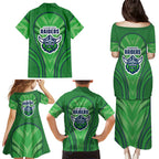 Canberra Raiders Rugby Mascot Family Matching Puletasi and Hawaiian Shirt Australian Rugby Culture - Tribal Inspired Viking Warrior