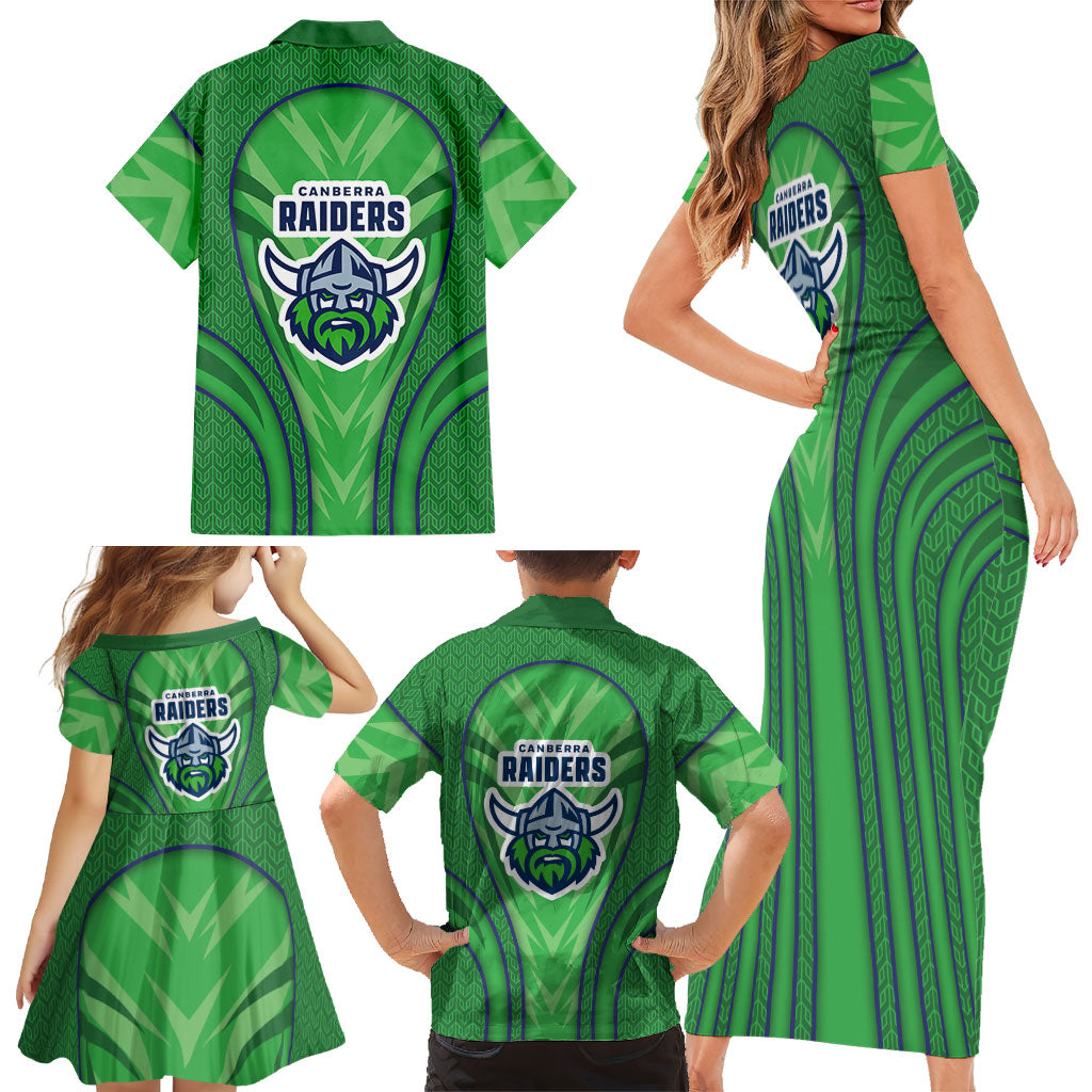 Canberra Raiders Rugby Mascot Family Matching Short Sleeve Bodycon Dress and Hawaiian Shirt Australian Rugby Culture - Tribal Inspired Viking Warrior
