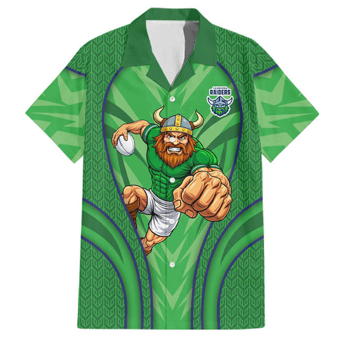 Canberra Raiders Rugby Mascot Family Matching Short Sleeve Bodycon Dress and Hawaiian Shirt Australian Rugby Culture - Tribal Inspired Viking Warrior