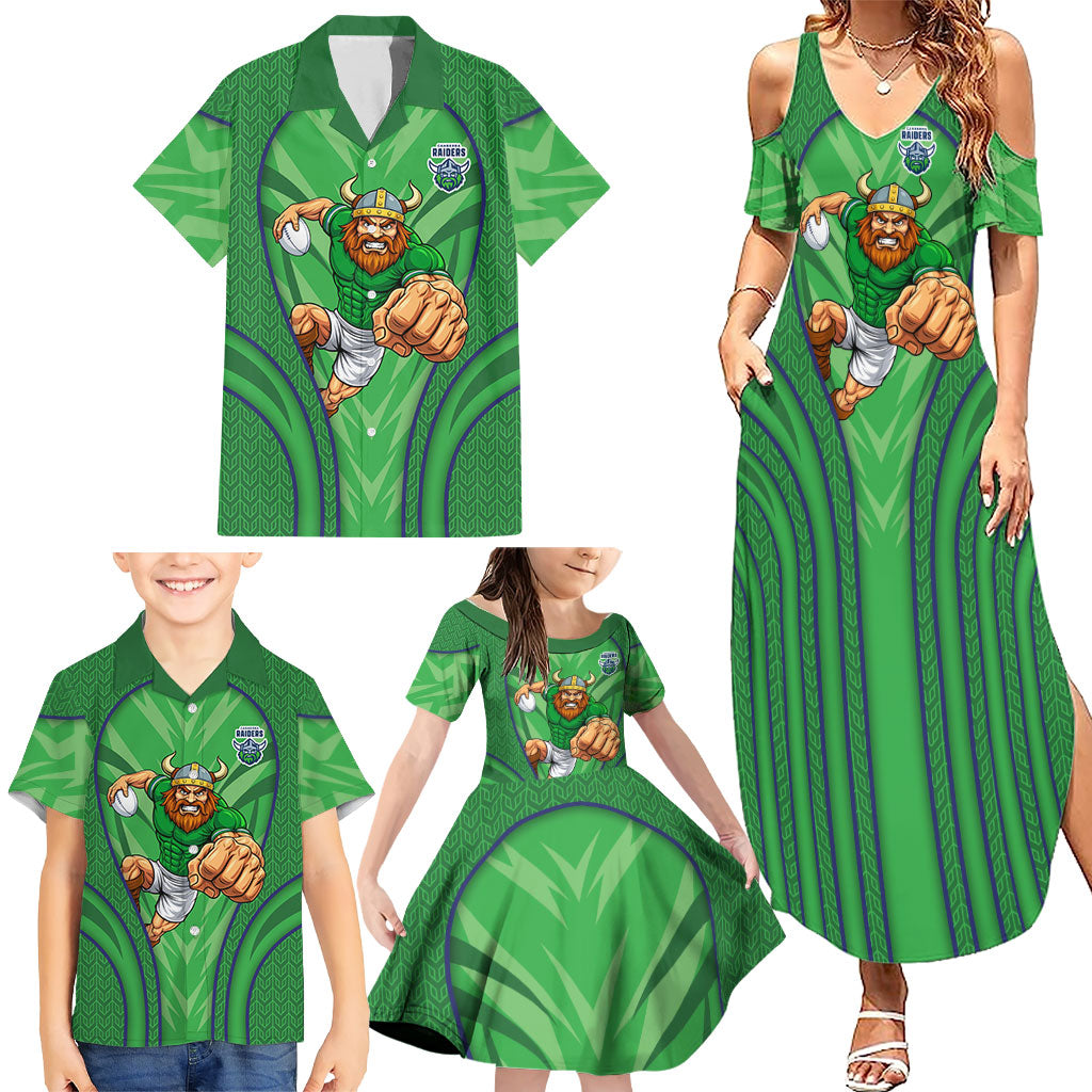 Canberra Raiders Rugby Mascot Family Matching Summer Maxi Dress and Hawaiian Shirt Australian Rugby Culture - Tribal Inspired Viking Warrior