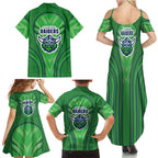 Canberra Raiders Rugby Mascot Family Matching Summer Maxi Dress and Hawaiian Shirt Australian Rugby Culture - Tribal Inspired Viking Warrior