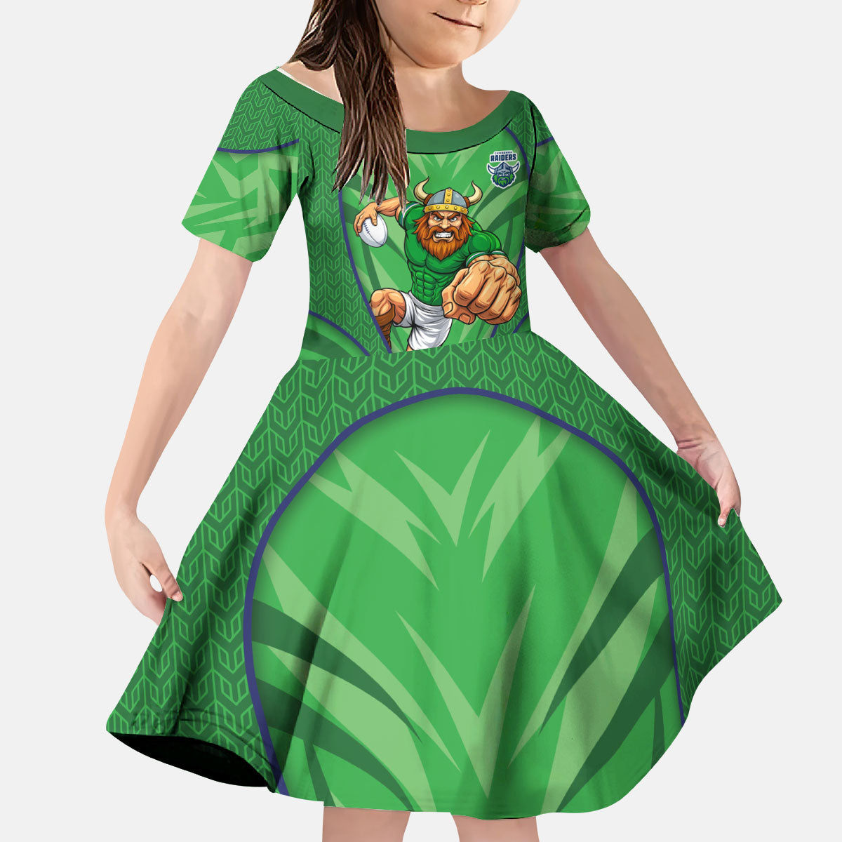 Canberra Raiders Rugby Mascot Kid Short Sleeve Dress Australian Rugby Culture - Tribal Inspired Viking Warrior