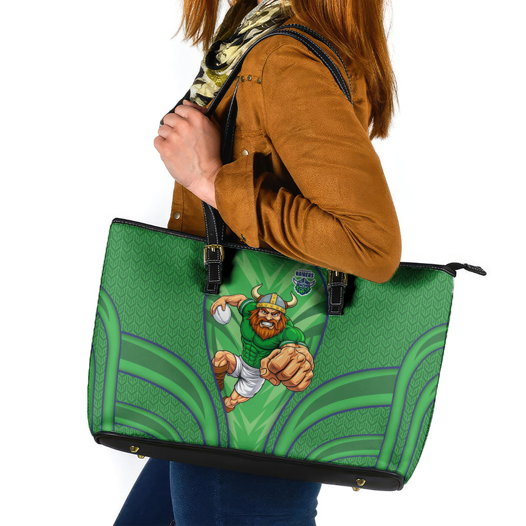 Canberra Raiders Rugby Mascot Leather Tote Bag Australian Rugby Culture - Tribal Inspired Viking Warrior