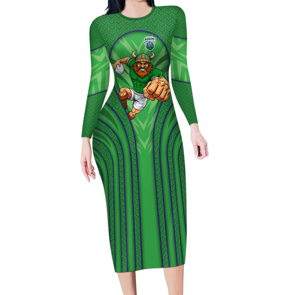 Canberra Raiders Rugby Mascot Long Sleeve Bodycon Dress Australian Rugby Culture - Tribal Inspired Viking Warrior
