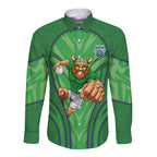 Canberra Raiders Rugby Mascot Long Sleeve Button Shirt Australian Rugby Culture - Tribal Inspired Viking Warrior