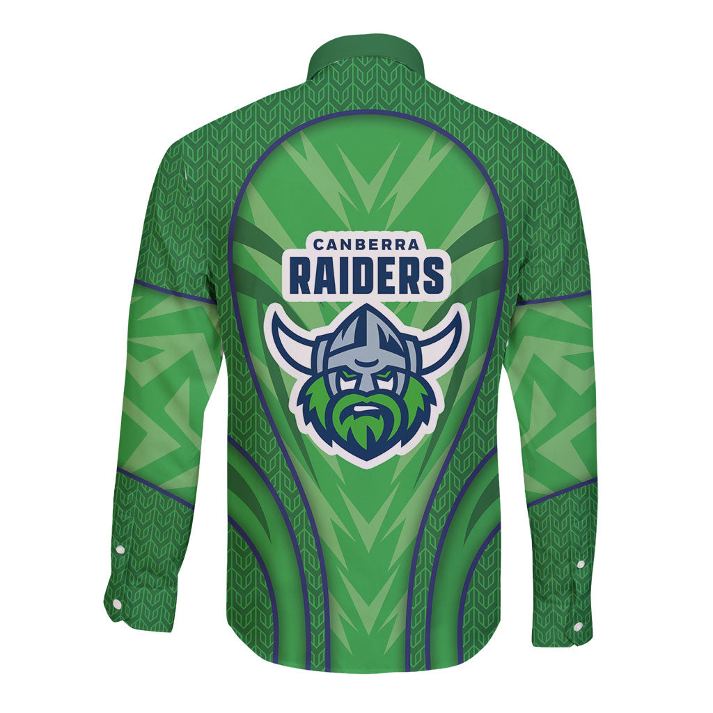 Canberra Raiders Rugby Mascot Long Sleeve Button Shirt Australian Rugby Culture - Tribal Inspired Viking Warrior