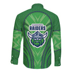Canberra Raiders Rugby Mascot Long Sleeve Button Shirt Australian Rugby Culture - Tribal Inspired Viking Warrior