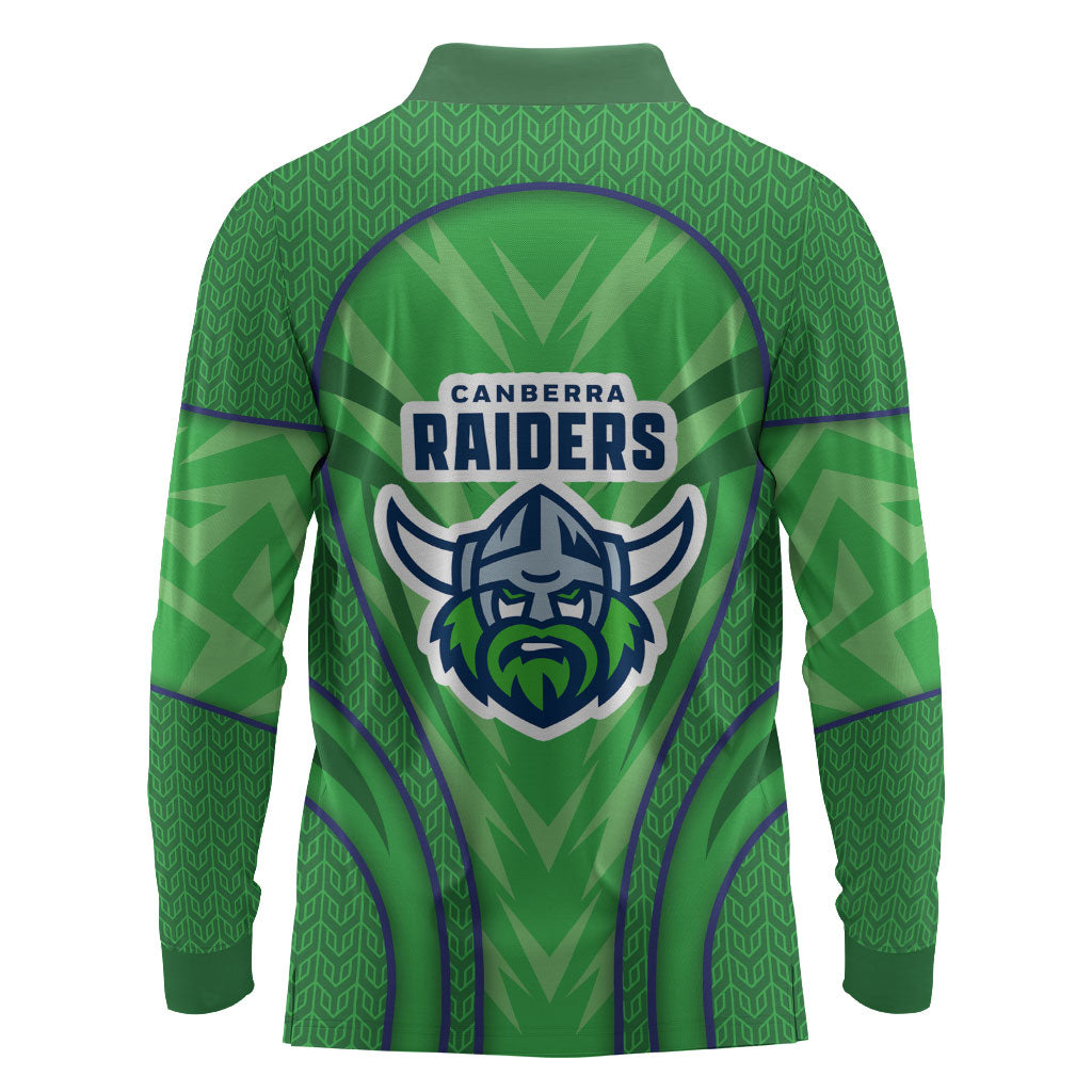 Canberra Raiders Rugby Mascot Long Sleeve Polo Shirt Australian Rugby Culture - Tribal Inspired Viking Warrior