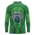 Canberra Raiders Rugby Mascot Long Sleeve Polo Shirt Australian Rugby Culture - Tribal Inspired Viking Warrior