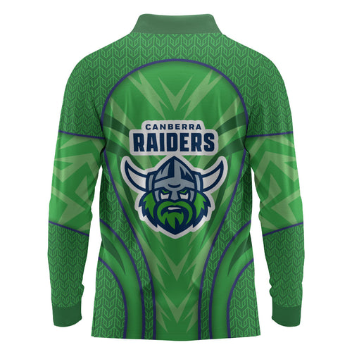 Canberra Raiders Rugby Mascot Long Sleeve Polo Shirt Australian Rugby Culture - Tribal Inspired Viking Warrior
