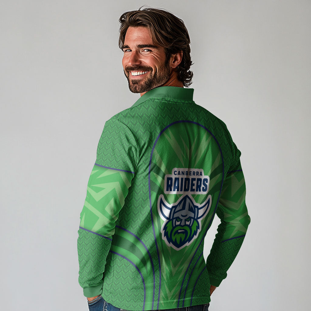 Canberra Raiders Rugby Mascot Long Sleeve Polo Shirt Australian Rugby Culture - Tribal Inspired Viking Warrior