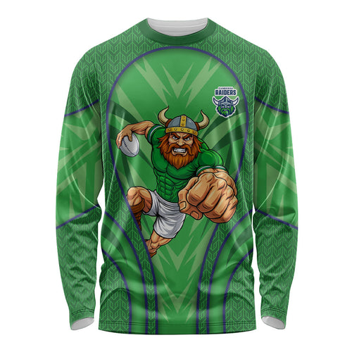 Canberra Raiders Rugby Mascot Long Sleeve Shirt Australian Rugby Culture - Tribal Inspired Viking Warrior
