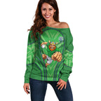 Canberra Raiders Rugby Mascot Off Shoulder Sweater Australian Rugby Culture - Tribal Inspired Viking Warrior