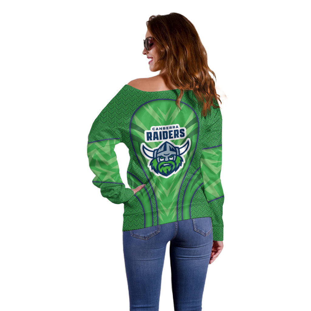 Canberra Raiders Rugby Mascot Off Shoulder Sweater Australian Rugby Culture - Tribal Inspired Viking Warrior