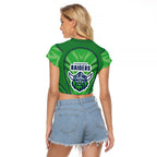 Canberra Raiders Rugby Mascot Raglan Cropped T Shirt Australian Rugby Culture - Tribal Inspired Viking Warrior