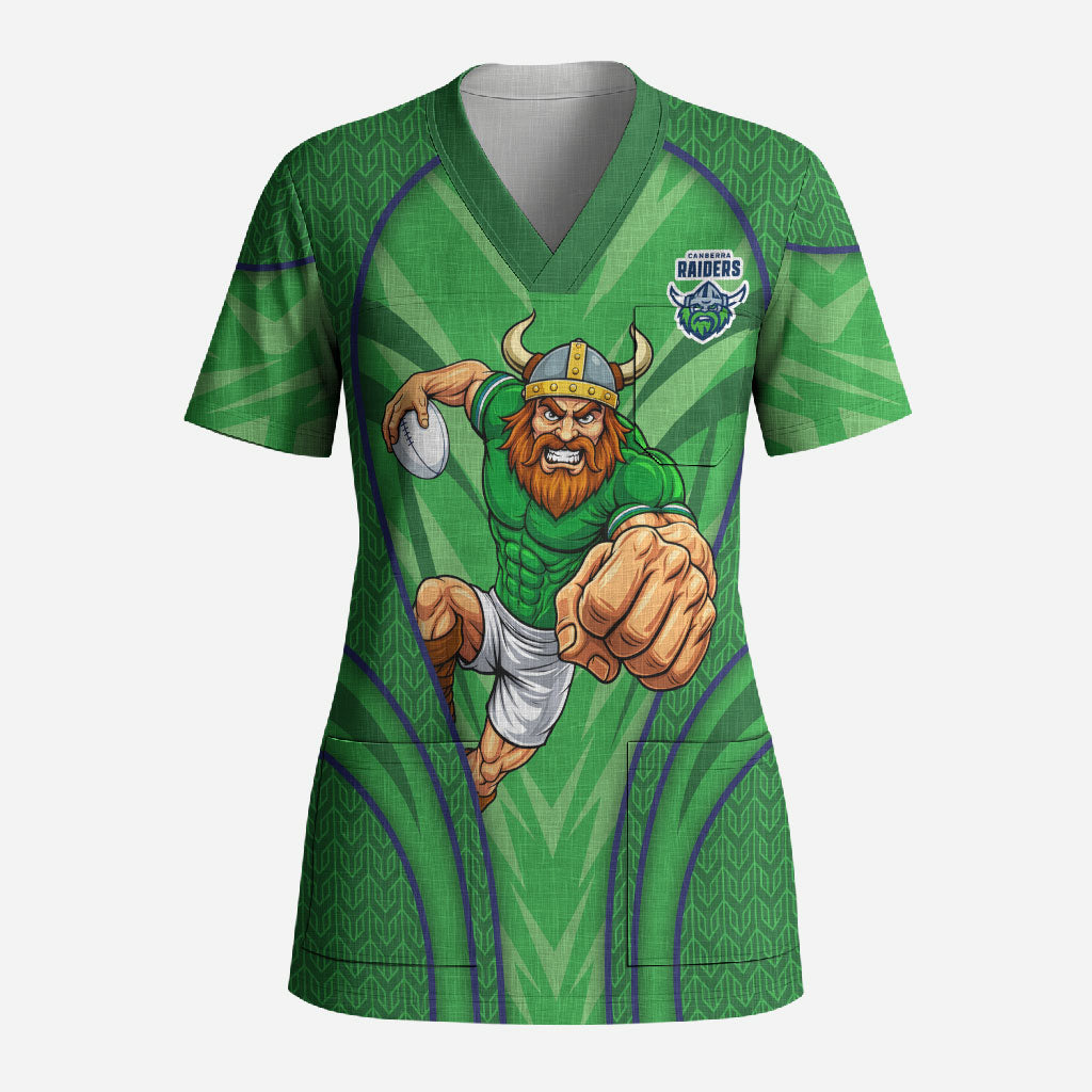 Canberra Raiders Rugby Mascot Scrub Top Australian Rugby Culture - Tribal Inspired Viking Warrior