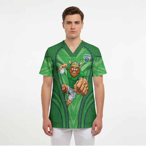 Canberra Raiders Rugby Mascot Scrub Top Australian Rugby Culture - Tribal Inspired Viking Warrior