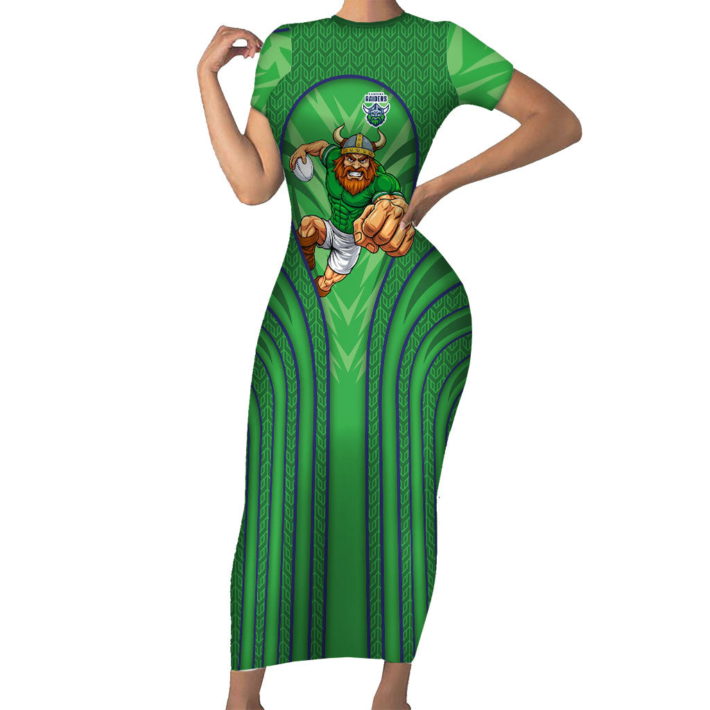 Canberra Raiders Rugby Mascot Short Sleeve Bodycon Dress Australian Rugby Culture - Tribal Inspired Viking Warrior