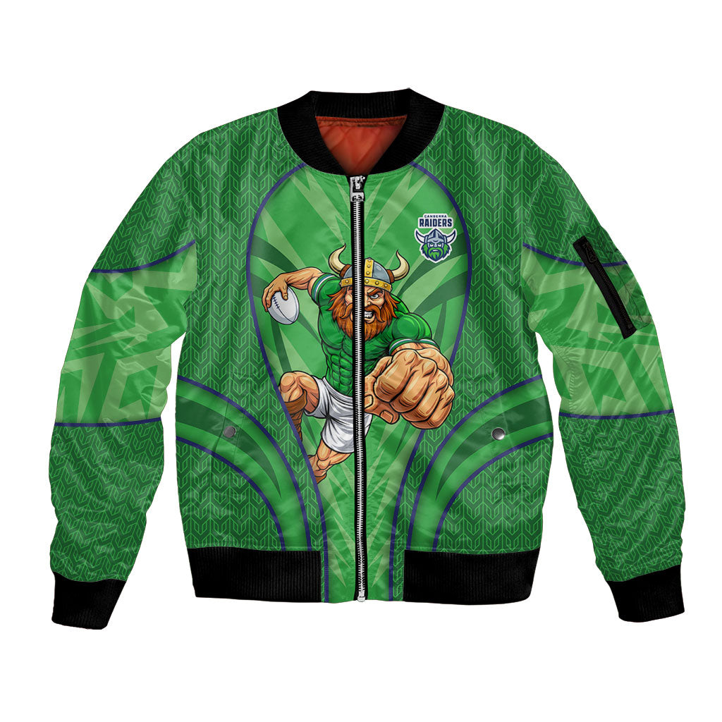 Canberra Raiders Rugby Mascot Sleeve Zip Bomber Jacket Australian Rugby Culture - Tribal Inspired Viking Warrior