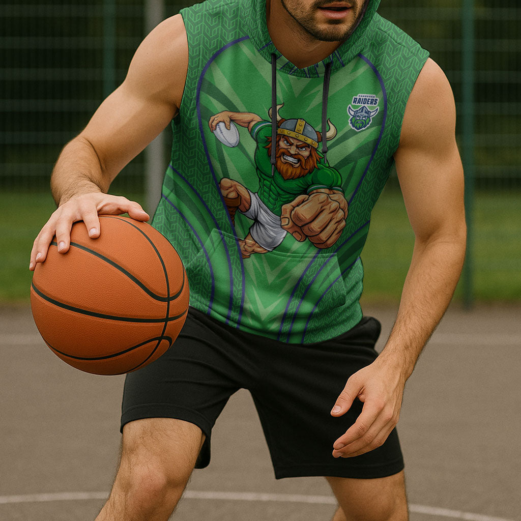 Canberra Raiders Rugby Mascot Sleeveless Hoodie Australian Rugby Culture - Tribal Inspired Viking Warrior