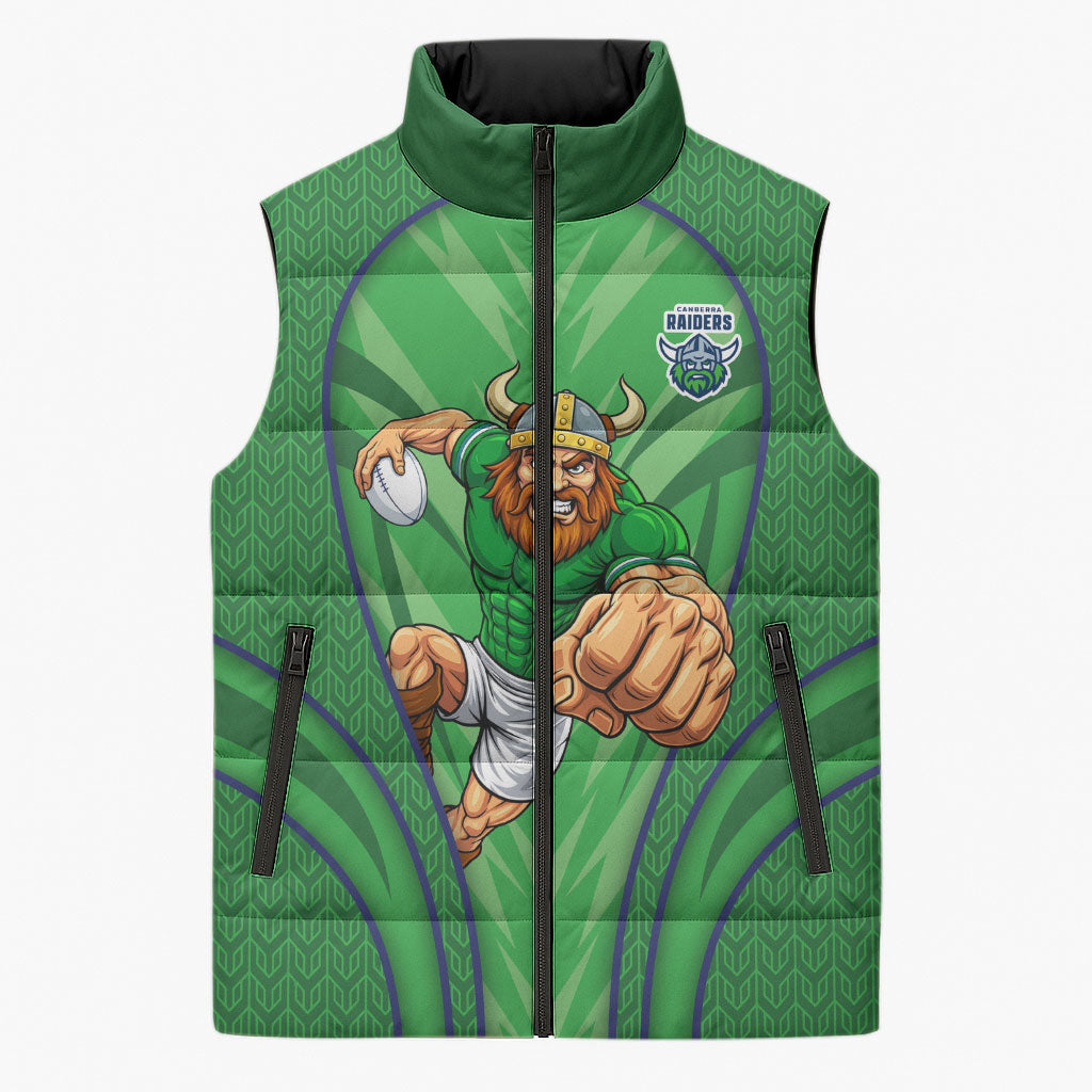 Canberra Raiders Rugby Mascot Sleeveless Puffer Jacket Australian Rugby Culture - Tribal Inspired Viking Warrior
