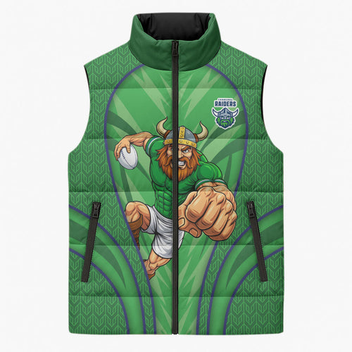 Canberra Raiders Rugby Mascot Sleeveless Puffer Jacket Australian Rugby Culture - Tribal Inspired Viking Warrior