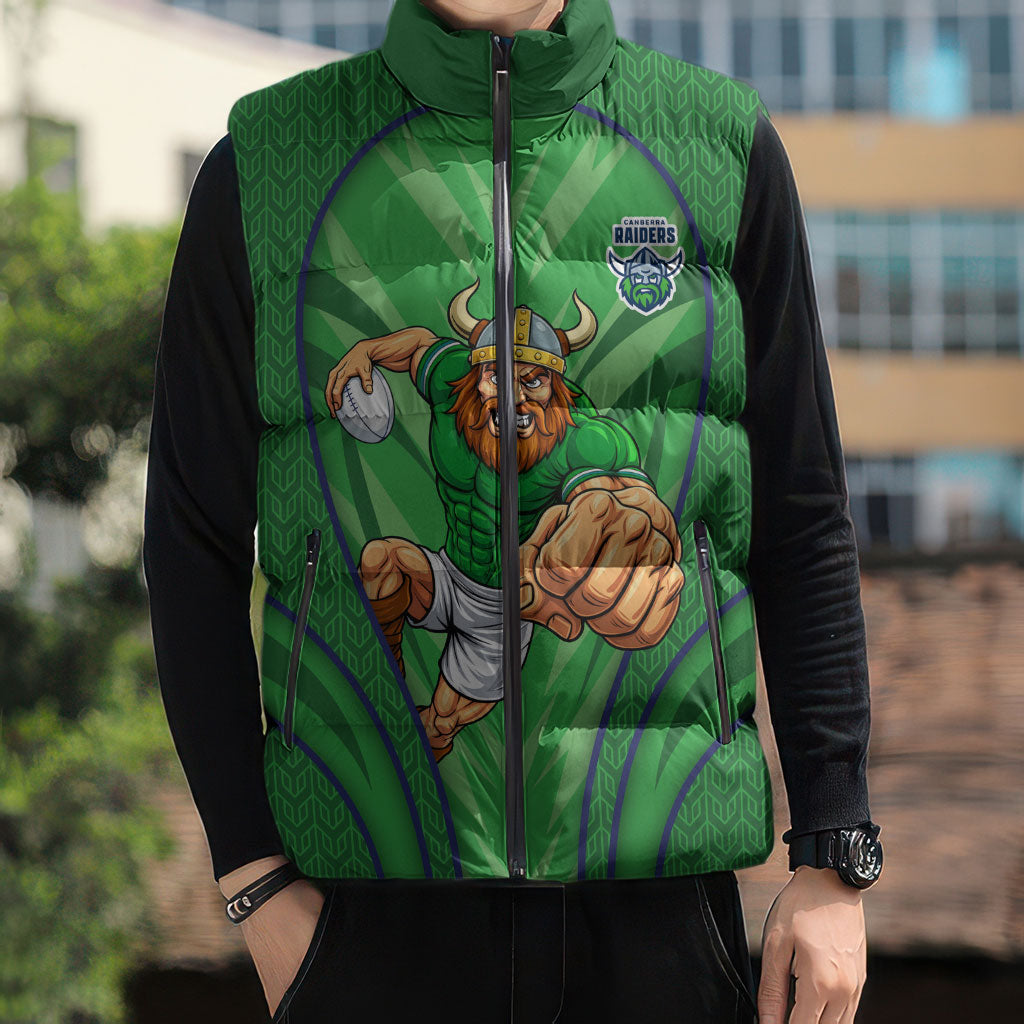 Canberra Raiders Rugby Mascot Sleeveless Puffer Jacket Australian Rugby Culture - Tribal Inspired Viking Warrior