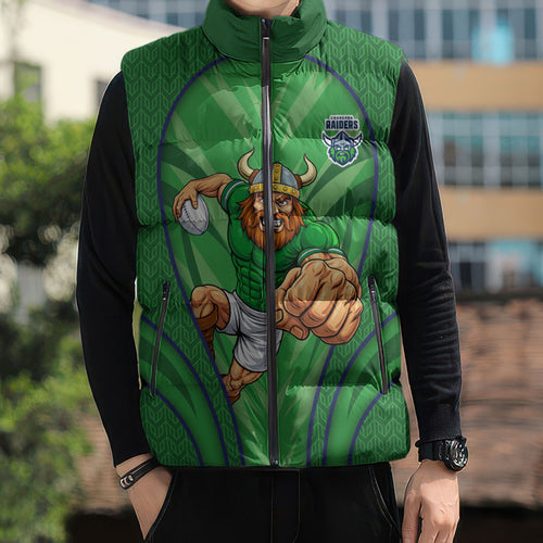 Canberra Raiders Rugby Mascot Sleeveless Puffer Jacket Australian Rugby Culture - Tribal Inspired Viking Warrior