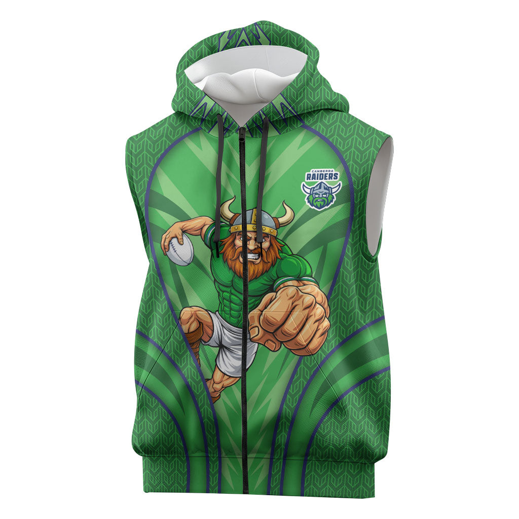 Canberra Raiders Rugby Mascot Sleeveless Zip Hoodie Australian Rugby Culture - Tribal Inspired Viking Warrior