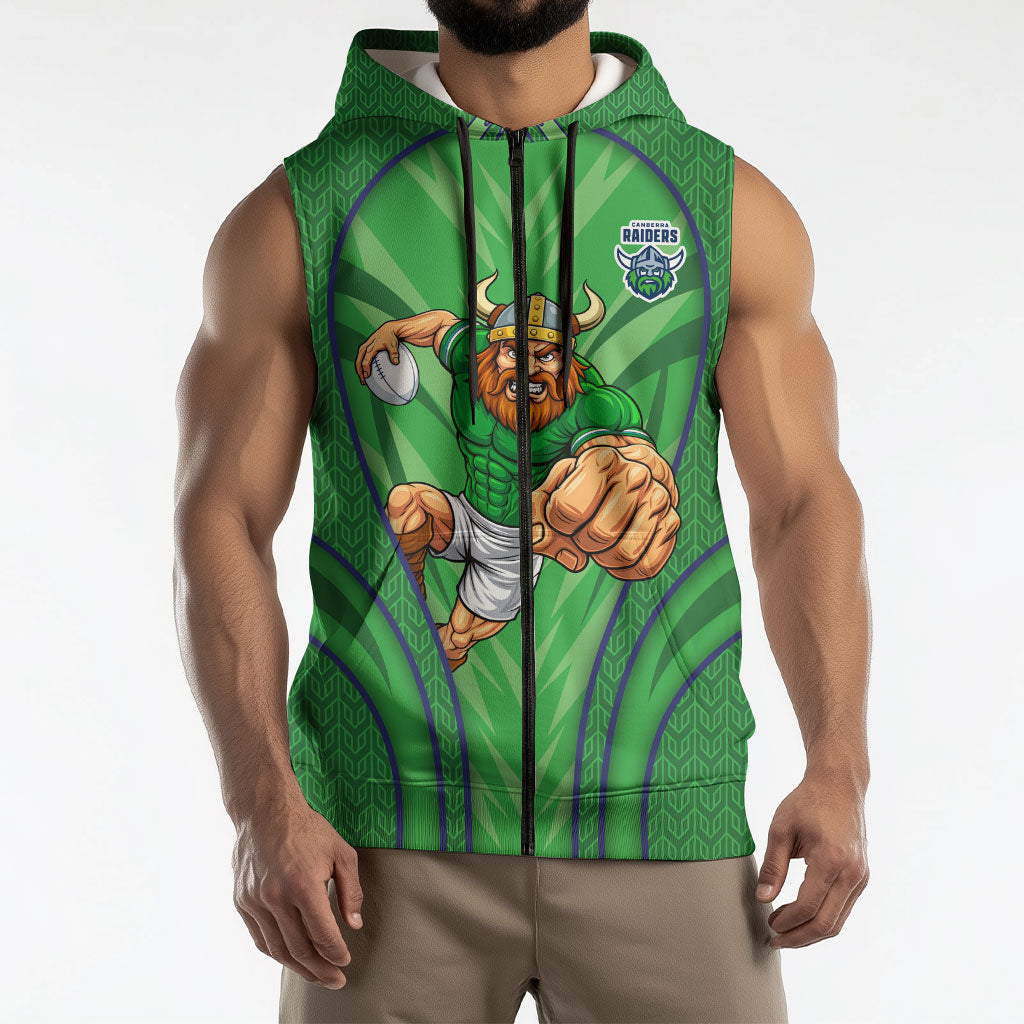 Canberra Raiders Rugby Mascot Sleeveless Zip Hoodie Australian Rugby Culture - Tribal Inspired Viking Warrior