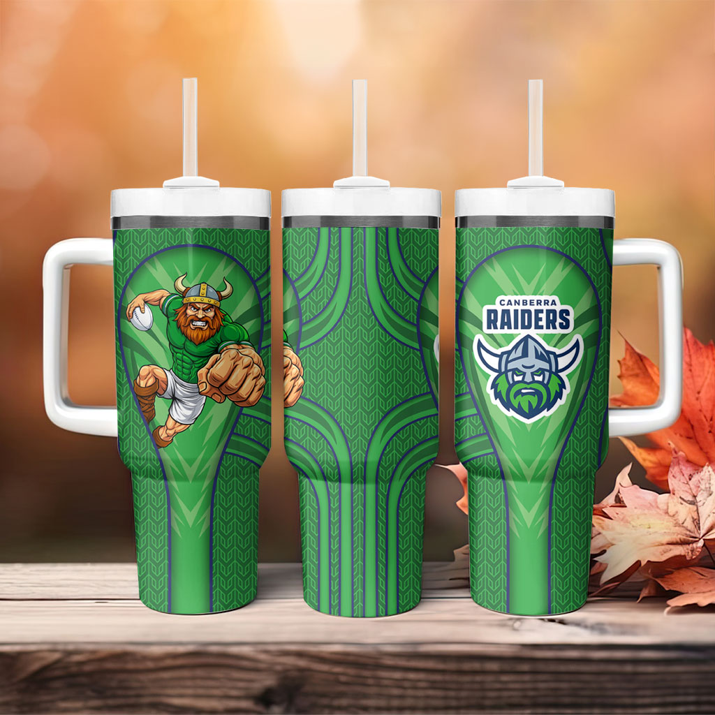 Canberra Raiders Rugby Mascot Tumbler With Handle Australian Rugby Culture - Tribal Inspired Viking Warrior