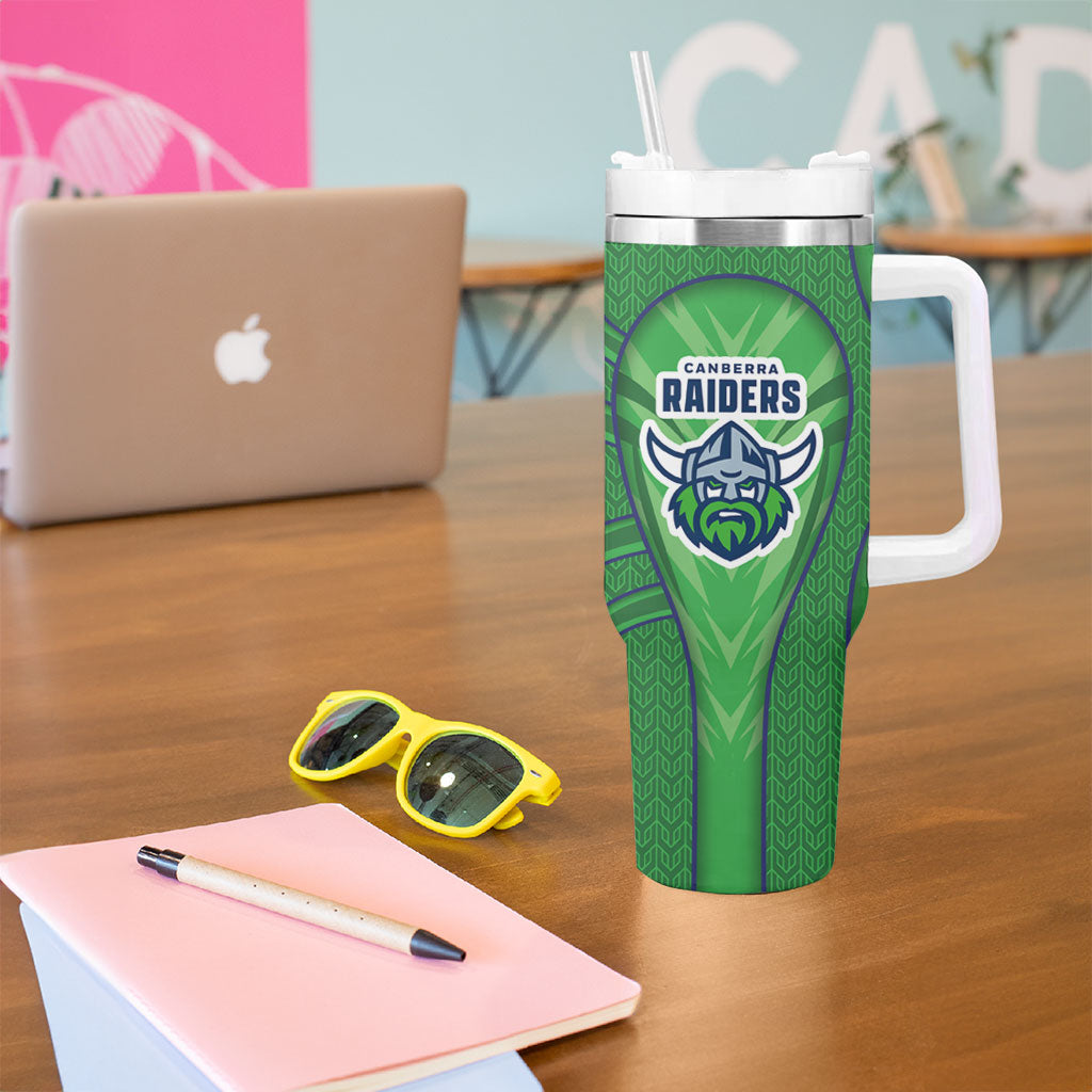 Canberra Raiders Rugby Mascot Tumbler With Handle Australian Rugby Culture - Tribal Inspired Viking Warrior