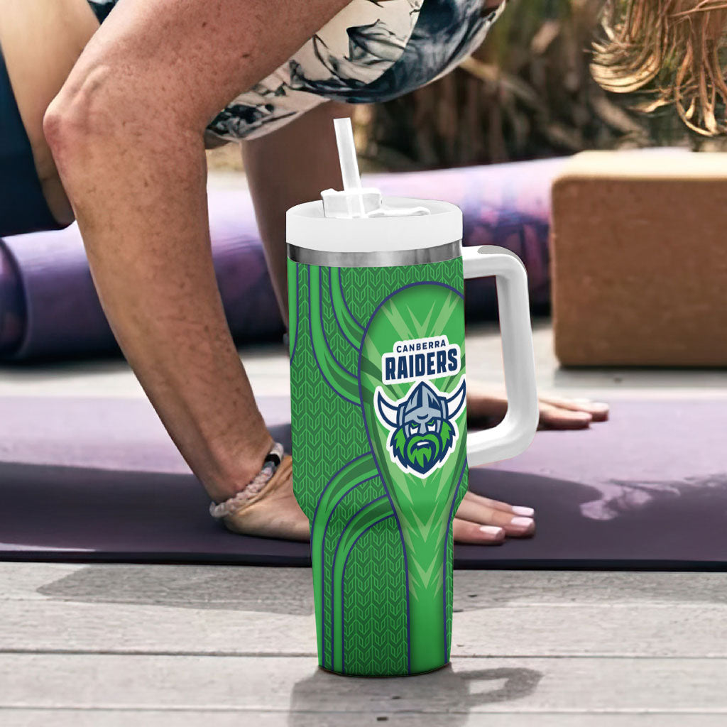 Canberra Raiders Rugby Mascot Tumbler With Handle Australian Rugby Culture - Tribal Inspired Viking Warrior