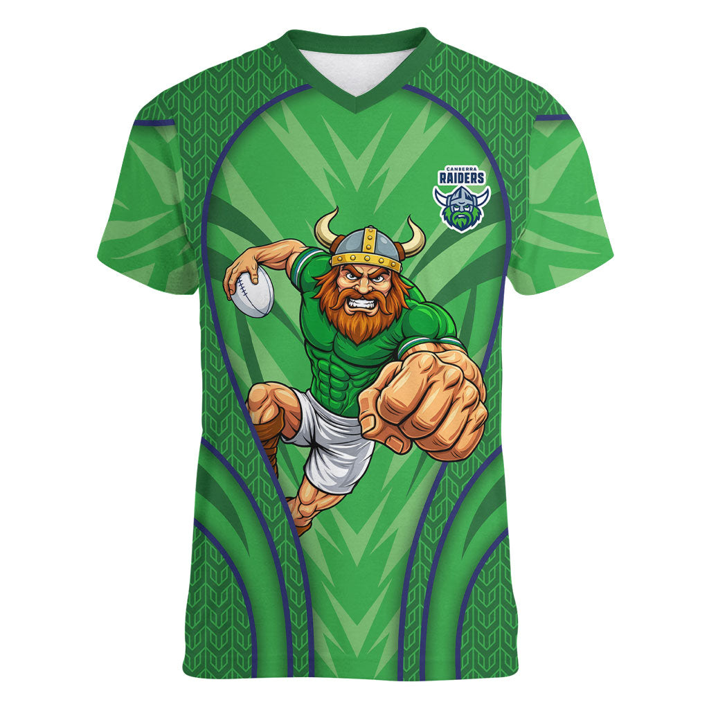 Canberra Raiders Rugby Mascot Women V-Neck T-Shirt Australian Rugby Culture - Tribal Inspired Viking Warrior