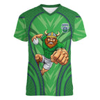 Canberra Raiders Rugby Mascot Women V-Neck T-Shirt Australian Rugby Culture - Tribal Inspired Viking Warrior