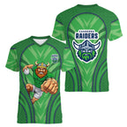 Canberra Raiders Rugby Mascot Women V-Neck T-Shirt Australian Rugby Culture - Tribal Inspired Viking Warrior