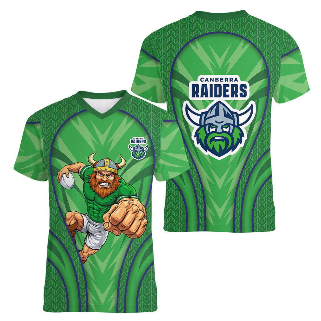 Canberra Raiders Rugby Mascot Women V-Neck T-Shirt Australian Rugby Culture - Tribal Inspired Viking Warrior