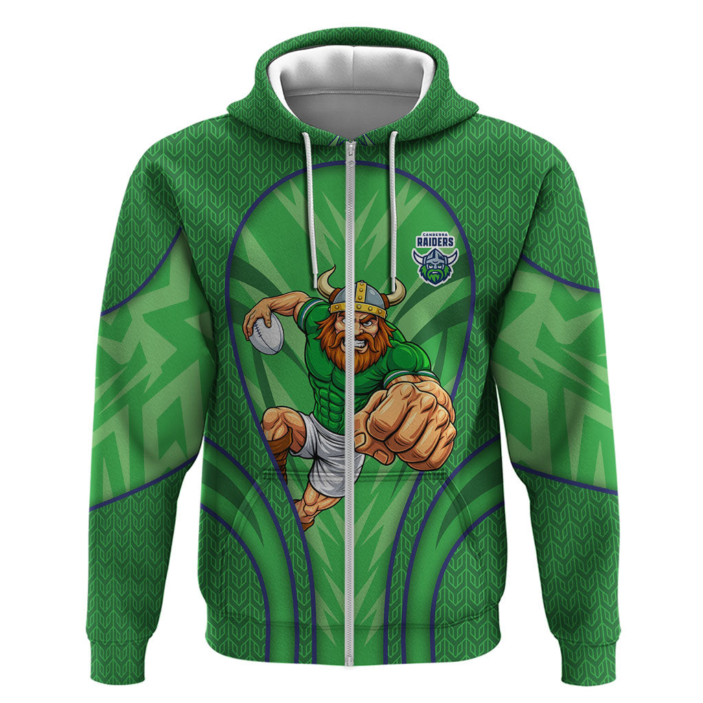 Canberra Raiders Rugby Mascot Zip Hoodie Australian Rugby Culture - Tribal Inspired Viking Warrior