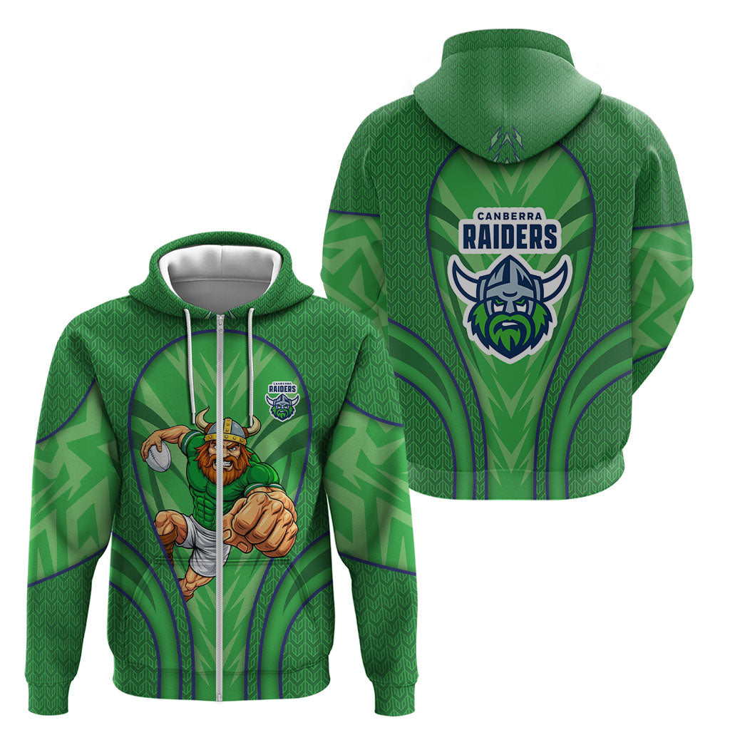 Canberra Raiders Rugby Mascot Zip Hoodie Australian Rugby Culture - Tribal Inspired Viking Warrior