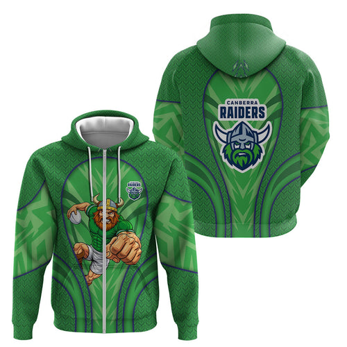 Canberra Raiders Rugby Mascot Zip Hoodie Australian Rugby Culture - Tribal Inspired Viking Warrior