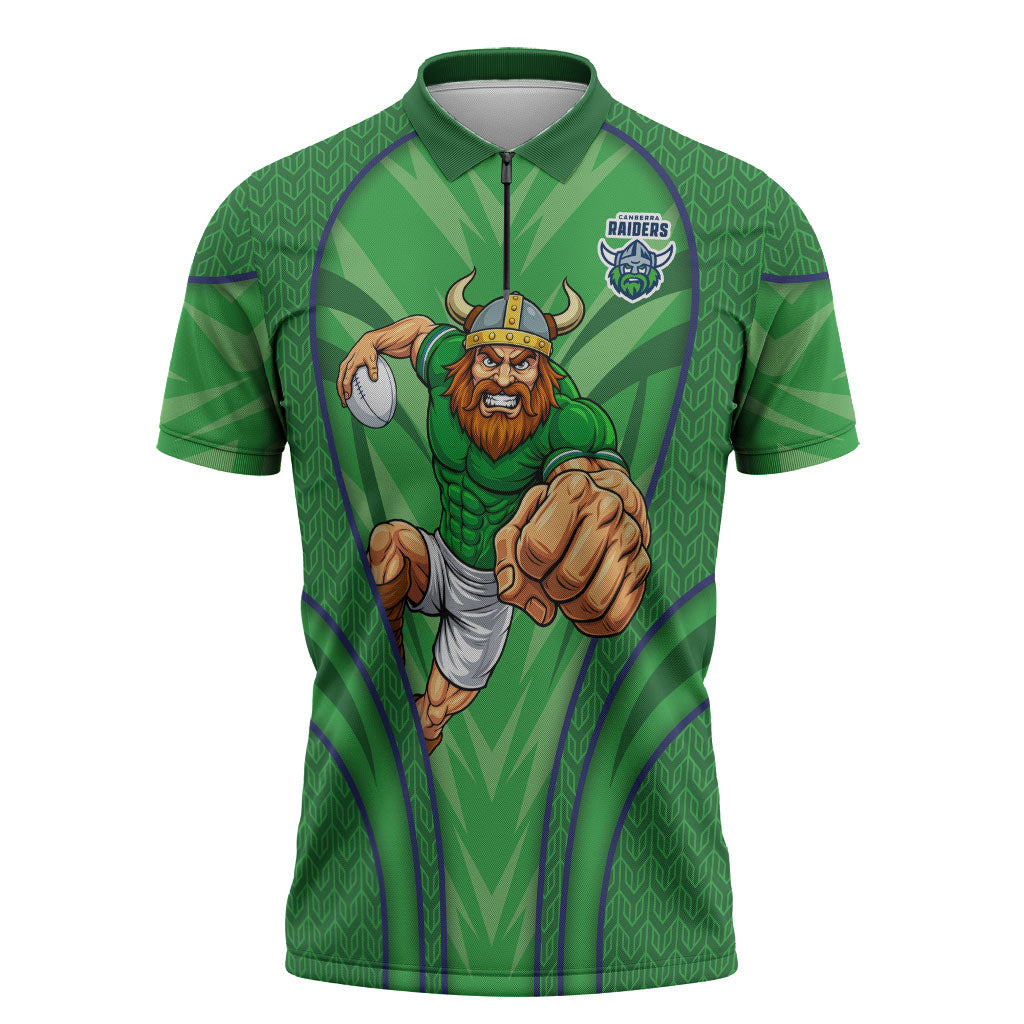 Canberra Raiders Rugby Mascot Zipper Polo Shirt Australian Rugby Culture - Tribal Inspired Viking Warrior