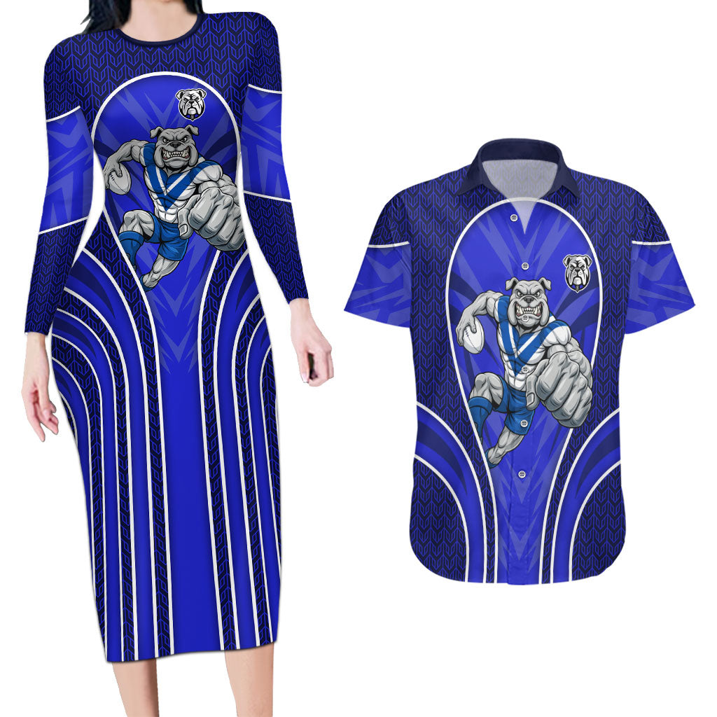 Canterbury Bankstown Bulldogs Rugby Mascot Couples Matching Long Sleeve Bodycon Dress and Hawaiian Shirt Australian Rugby Culture - Tribal Inspired Bulldog