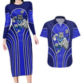 Canterbury Bankstown Bulldogs Rugby Mascot Couples Matching Long Sleeve Bodycon Dress and Hawaiian Shirt Australian Rugby Culture - Tribal Inspired Bulldog